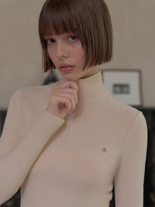[기모] FLEECE RIBBED HALF-ZIP TOP_Ivory