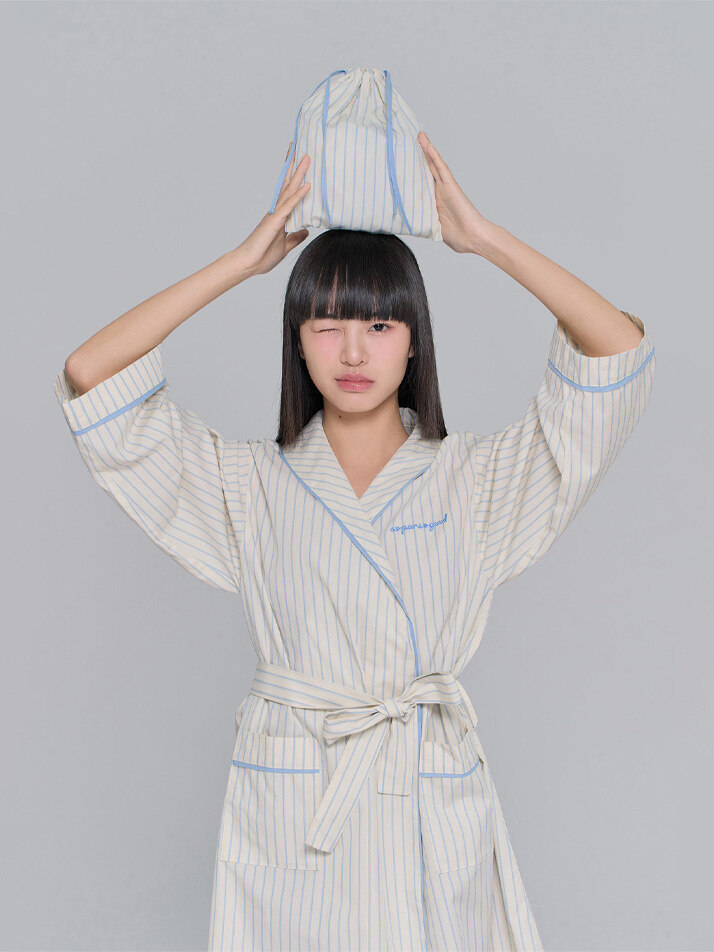 STRIPE ROBE (W/POUCH)_Ivory