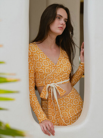 Reversible Wrap Cardigan, Yellow