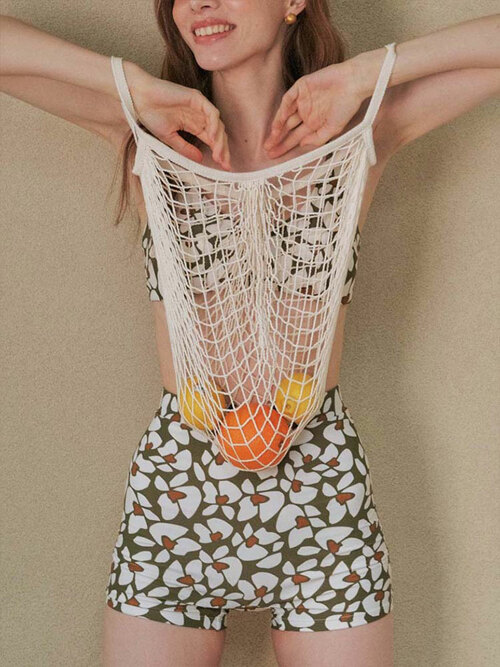 High-rise Shorts, Floral Green