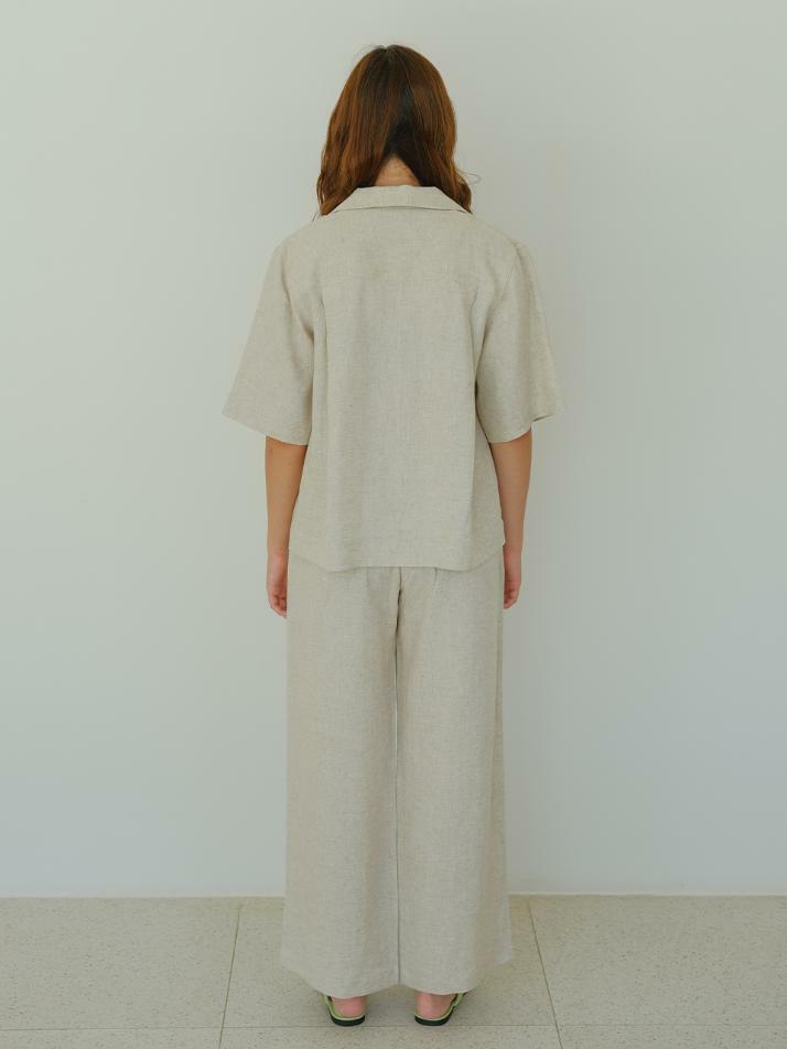 Easy Half Sleeve Shirt Linen Herringbone