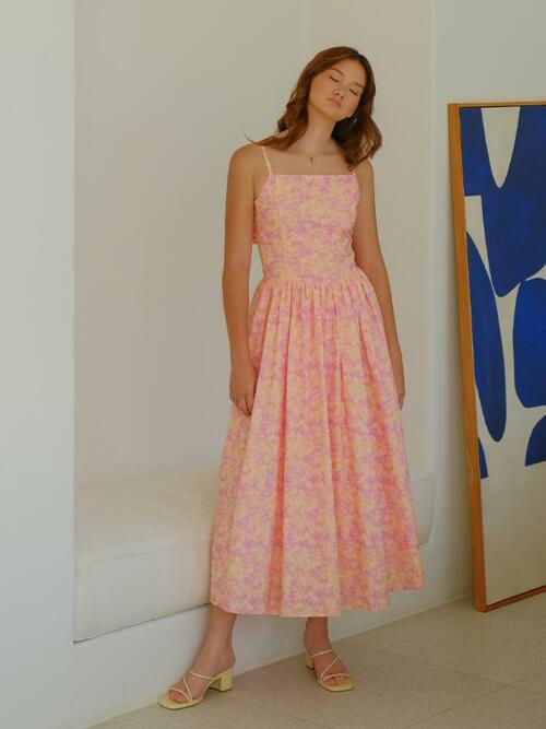 Tie Back Dress Coral Blossom