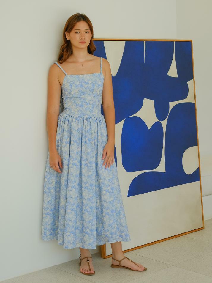 Tie Back Dress Aqua Blossom
