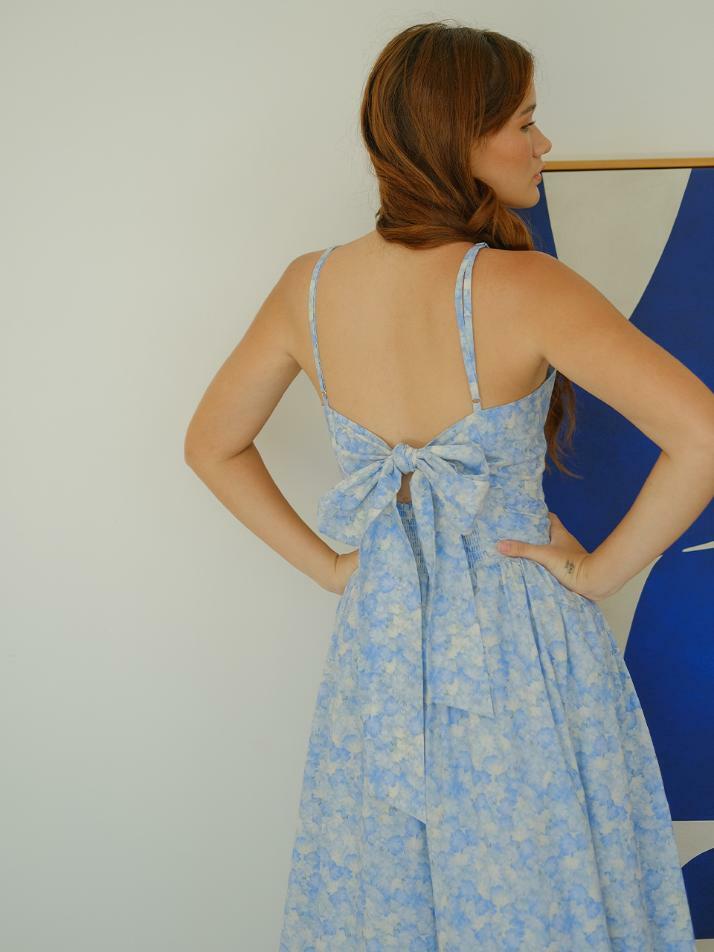 Tie Back Dress Aqua Blossom