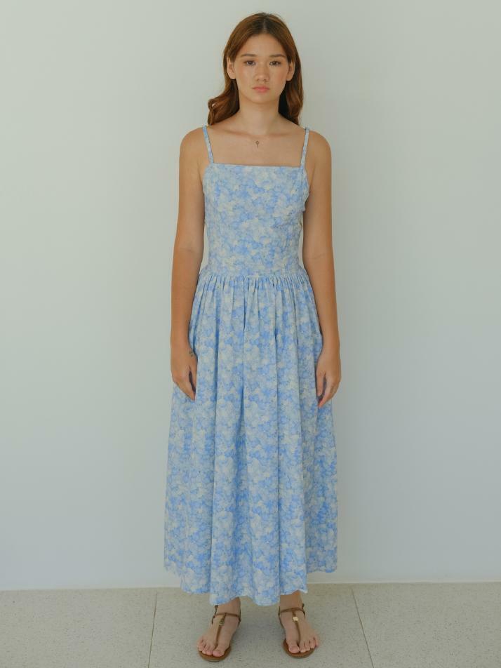 Tie Back Dress Aqua Blossom