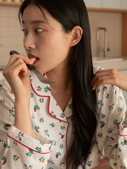 HWD 코튼 파자마 긴팔 세트(우먼) - 02 Berry (M/L)