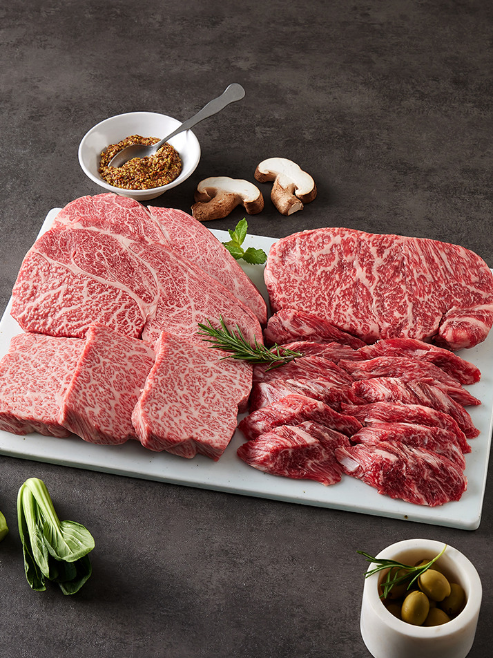 [어나더미트] 1++ No.9 패밀리세트 800g/등심,채끝,살치살,갈비살