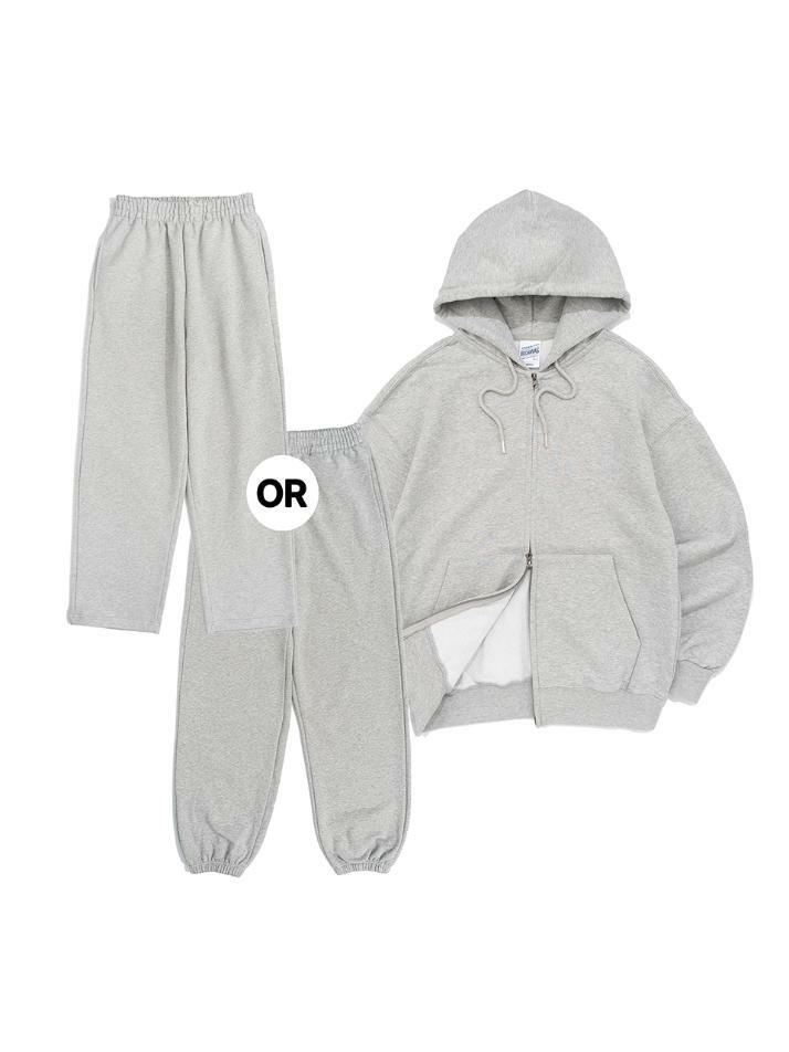 [SET UP] OVERFIT 2WAY ZIP-UP & STRAIGHT or JOGGER SEWATPANTS - MELANGE