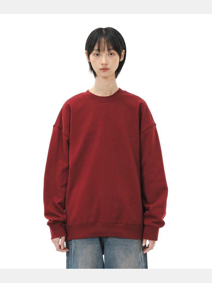 르커스텀 무지 오버핏 맨투맨 (버건디)