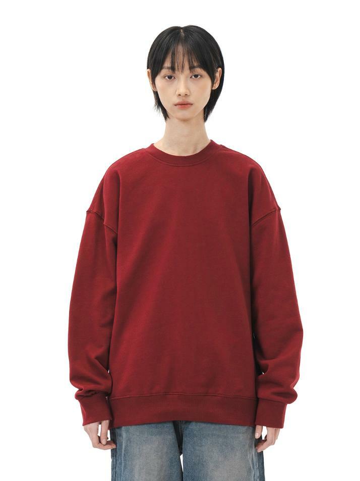 르커스텀 무지 오버핏 맨투맨 (버건디)