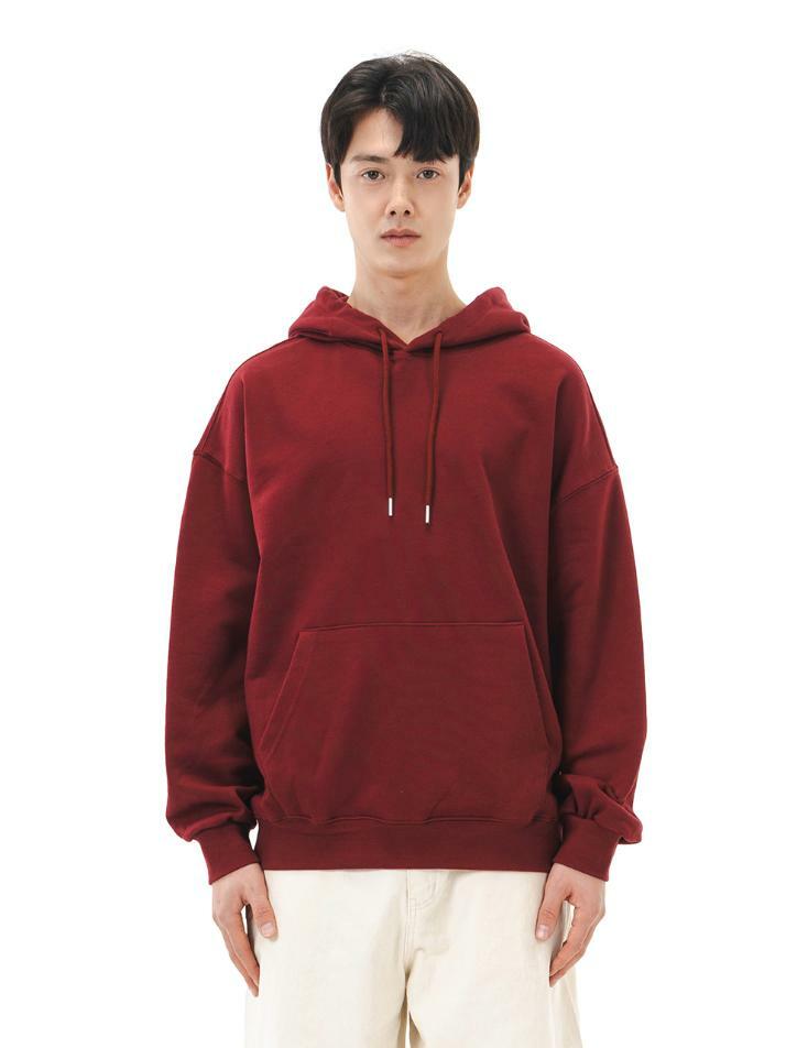 르커스텀 무지 오버핏 후드티 (버건디)