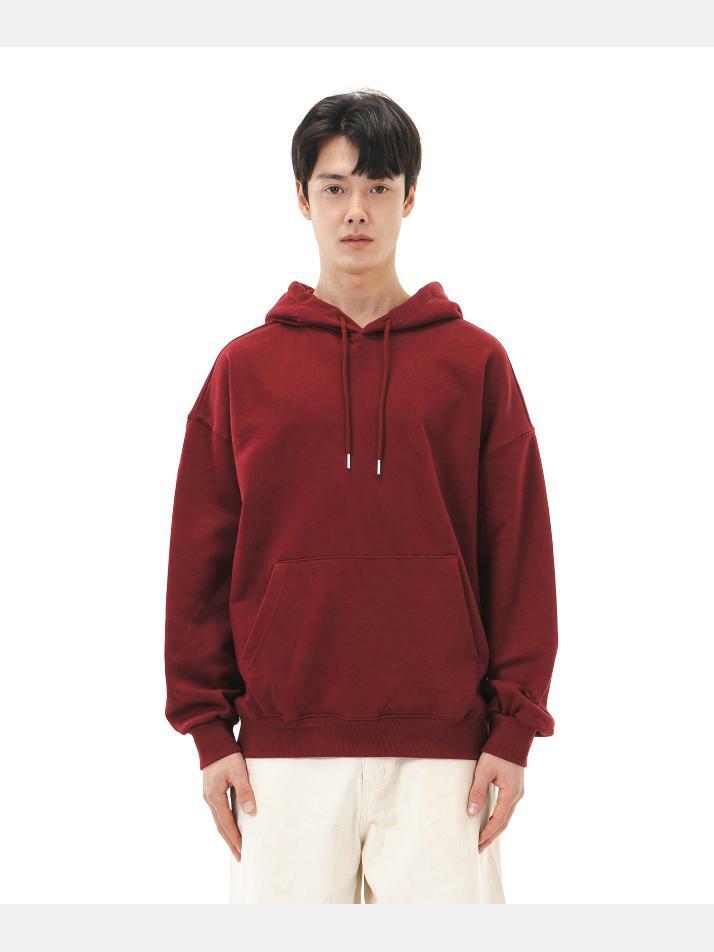 르커스텀 무지 오버핏 후드티 (버건디)