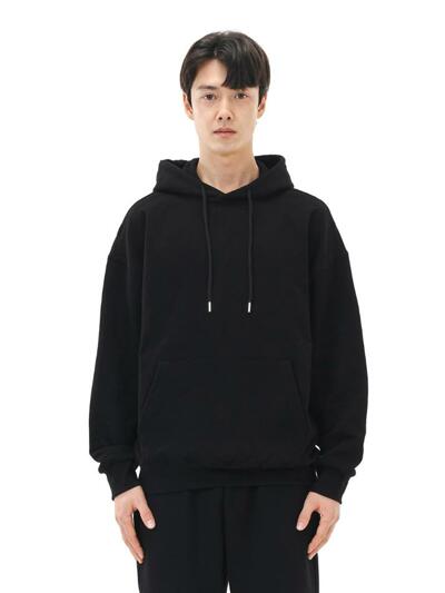 르커스텀 무지 오버핏 후드티 (블랙)