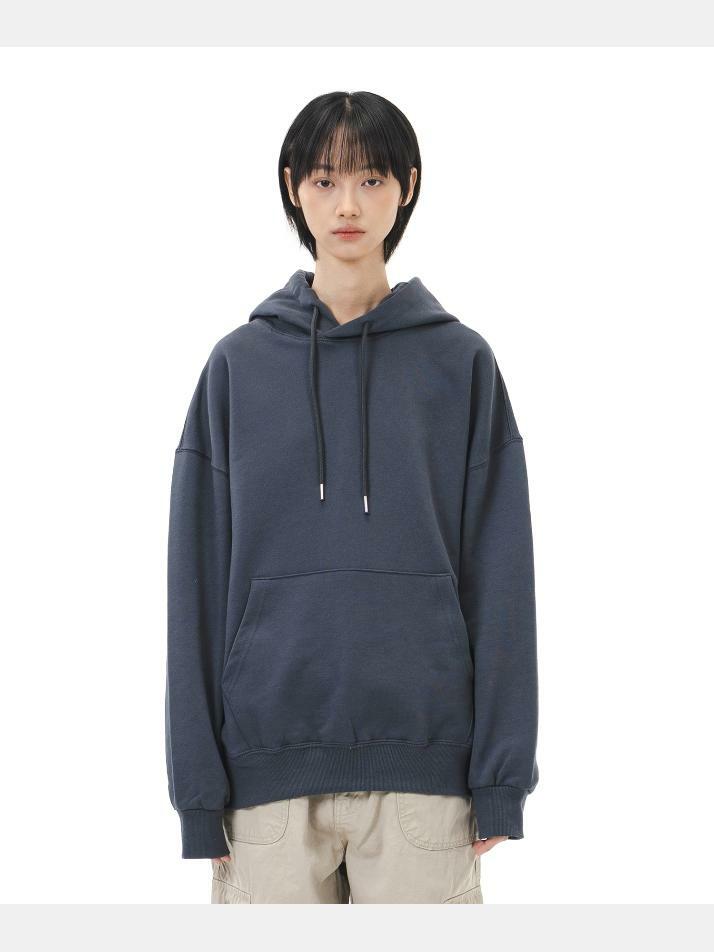 르커스텀 무지 오버핏 후드티 (차콜)