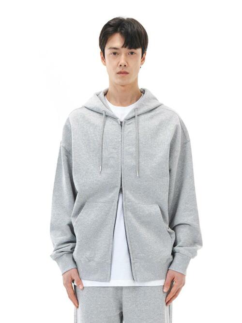 르커스텀 오버핏 무지 투웨이 후드집업 (멜란지)