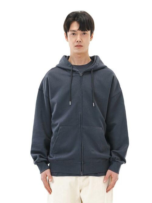 르커스텀 오버핏 무지 투웨이 후드집업 (차콜)