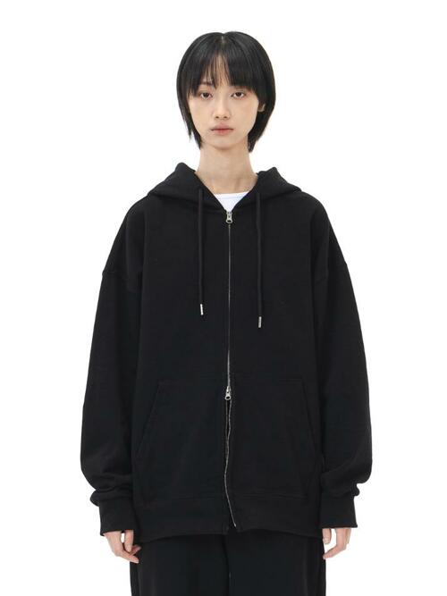 르커스텀 오버핏 무지 투웨이 후드집업 (블랙)