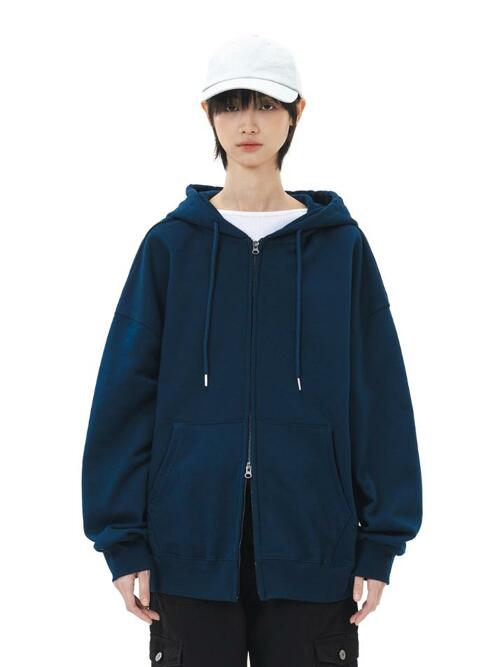 르커스텀 오버핏 무지 투웨이 후드집업 (네이비)