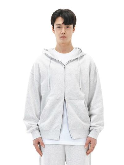 르커스텀 오버핏 무지 투웨이 후드집업 (라이트 멜란지)