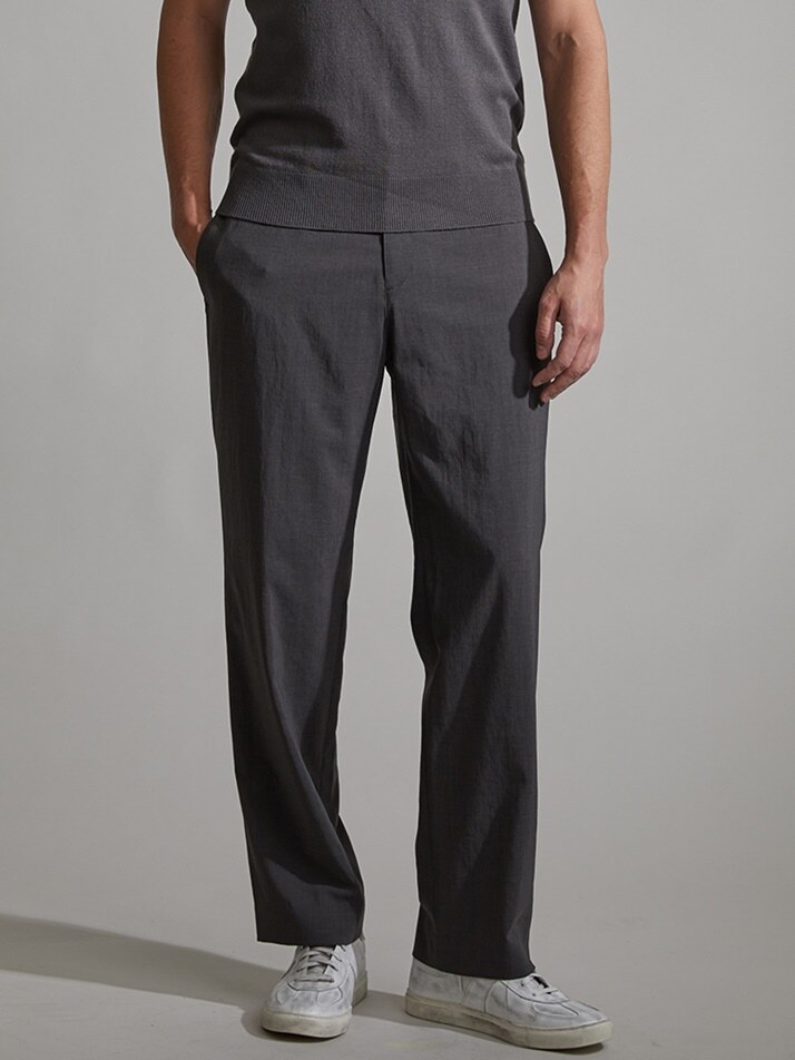 [birbante] 솔리드 스트레이트 루즈핏 팬츠 - 카키 그레이