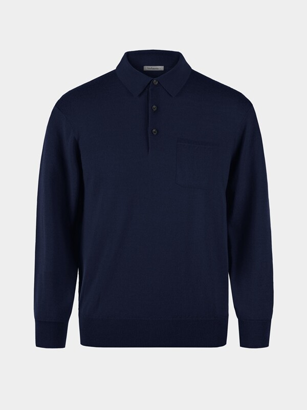 [birbante] 워셔블 코튼 포켓 카라 니트 - 다크 네이비