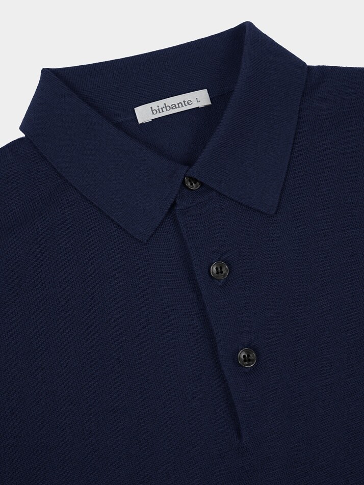 [birbante] 워셔블 코튼 포켓 카라 니트 - 다크 네이비