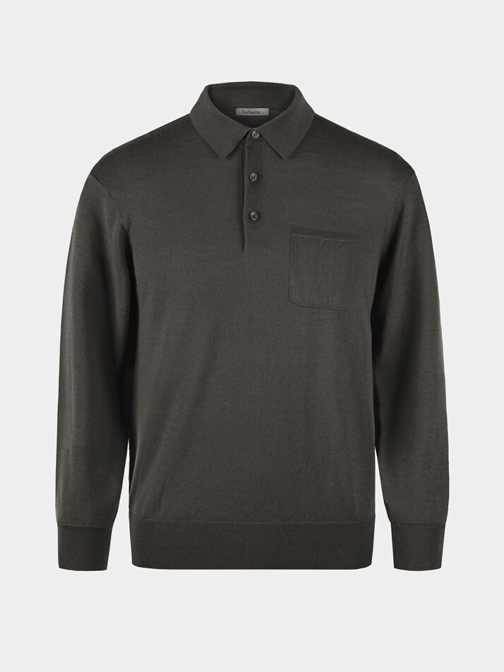 [birbante] 워셔블 코튼 포켓 카라 니트 - 모카