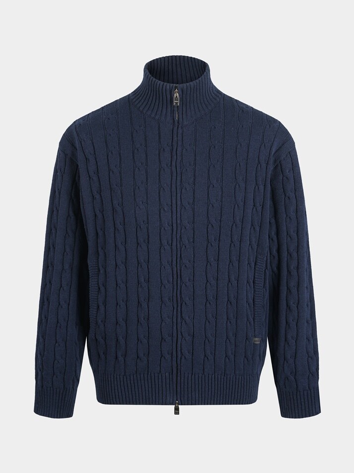 [birbante] 워셔블 코튼 케이블 투웨이 니트 집업 - 다크 네이비