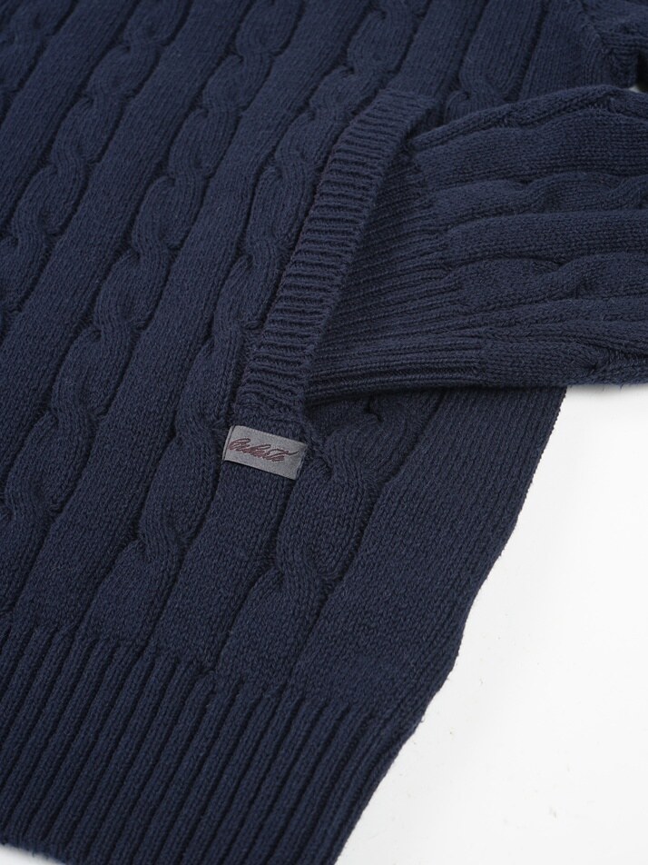 [birbante] 워셔블 코튼 케이블 투웨이 니트 집업 - 다크 네이비