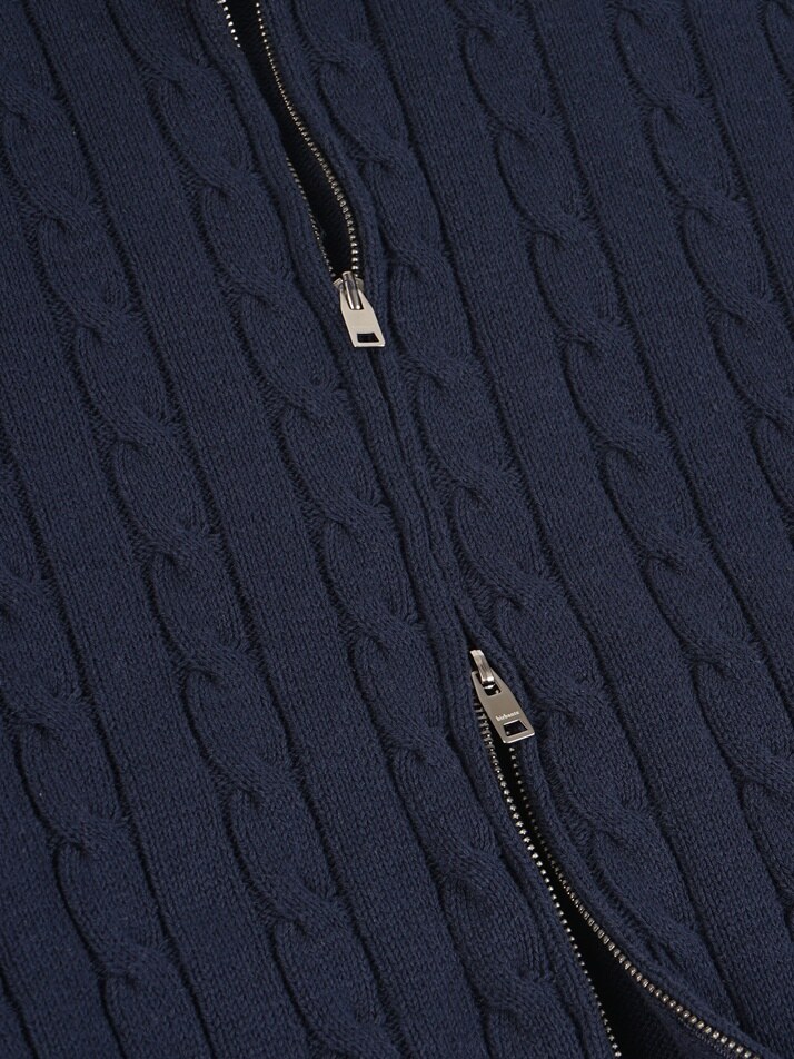 [birbante] 워셔블 코튼 케이블 투웨이 니트 집업 - 다크 네이비