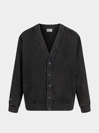 [birbante] 가먼트워싱 브이넥 스웨트 가디건 - 차콜