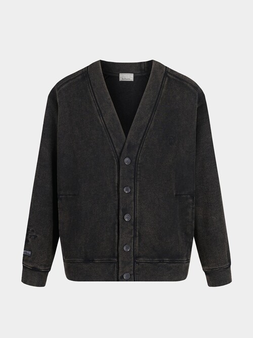 [birbante] 가먼트워싱 브이넥 스웨트 가디건 - 차콜