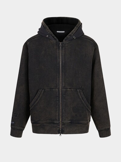 [birbante] 가먼트워싱 투웨이 레이어드 후드 집업 - 차콜