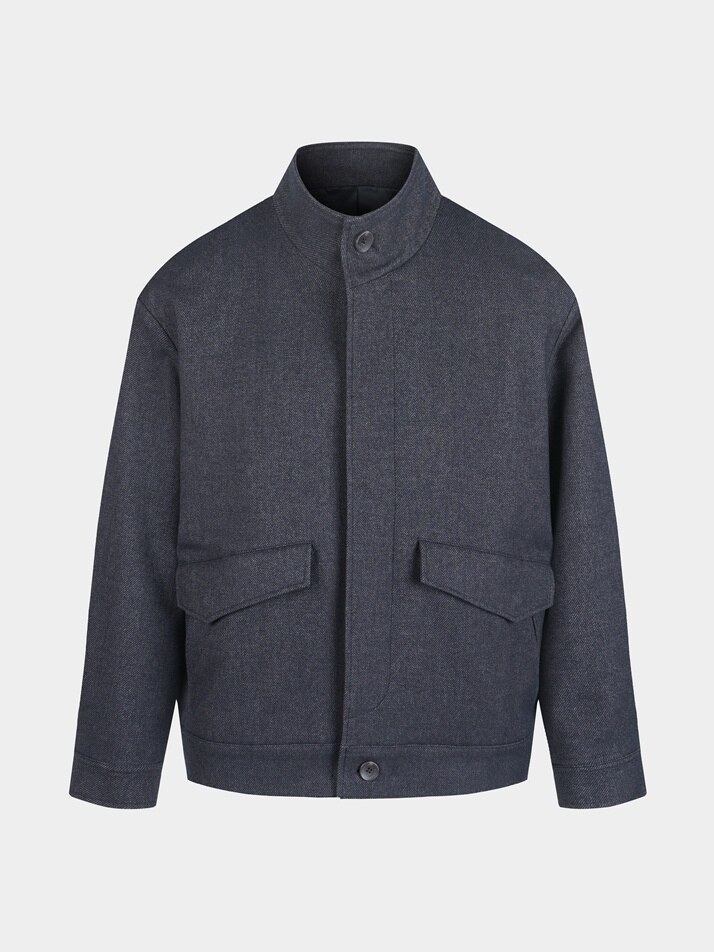 [birbante] 데님 이펙트 스탠드 카라 블루종 자켓 - 다크 네이비