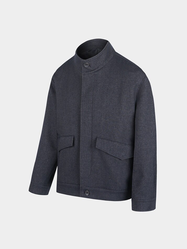 [birbante] 데님 이펙트 스탠드 카라 블루종 자켓 - 다크 네이비