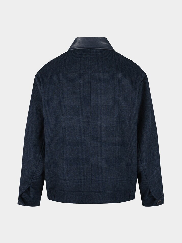 [birbante] 울 블렌드 레더 카라 블루종 자켓 - 네이비 체크