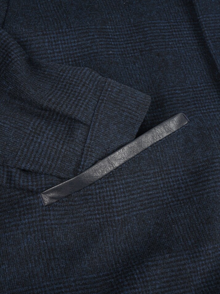 [birbante] 울 블렌드 레더 카라 블루종 자켓 - 네이비 체크