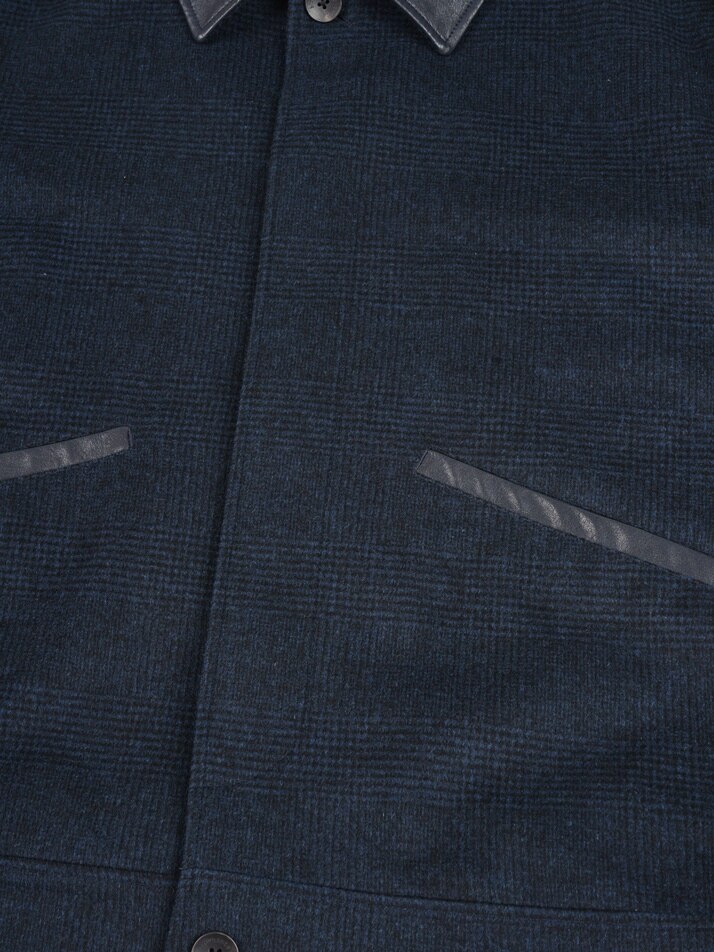 [birbante] 울 블렌드 레더 카라 블루종 자켓 - 네이비 체크