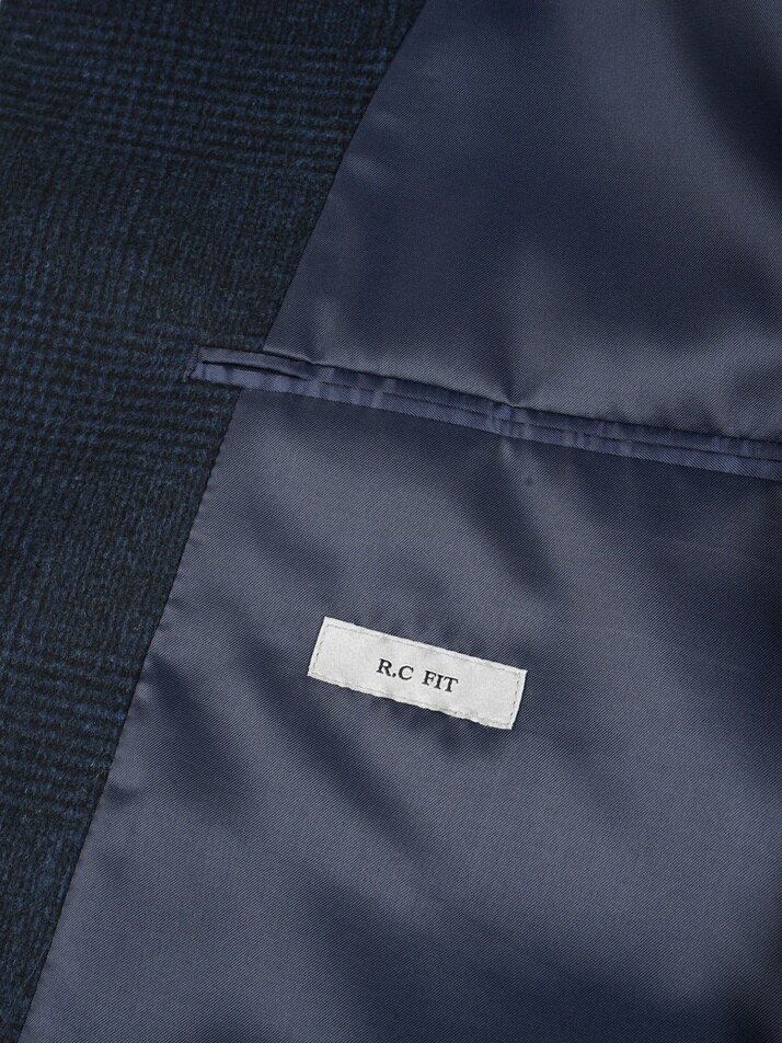 [birbante] 울 블렌드 레더 카라 블루종 자켓 - 네이비 체크