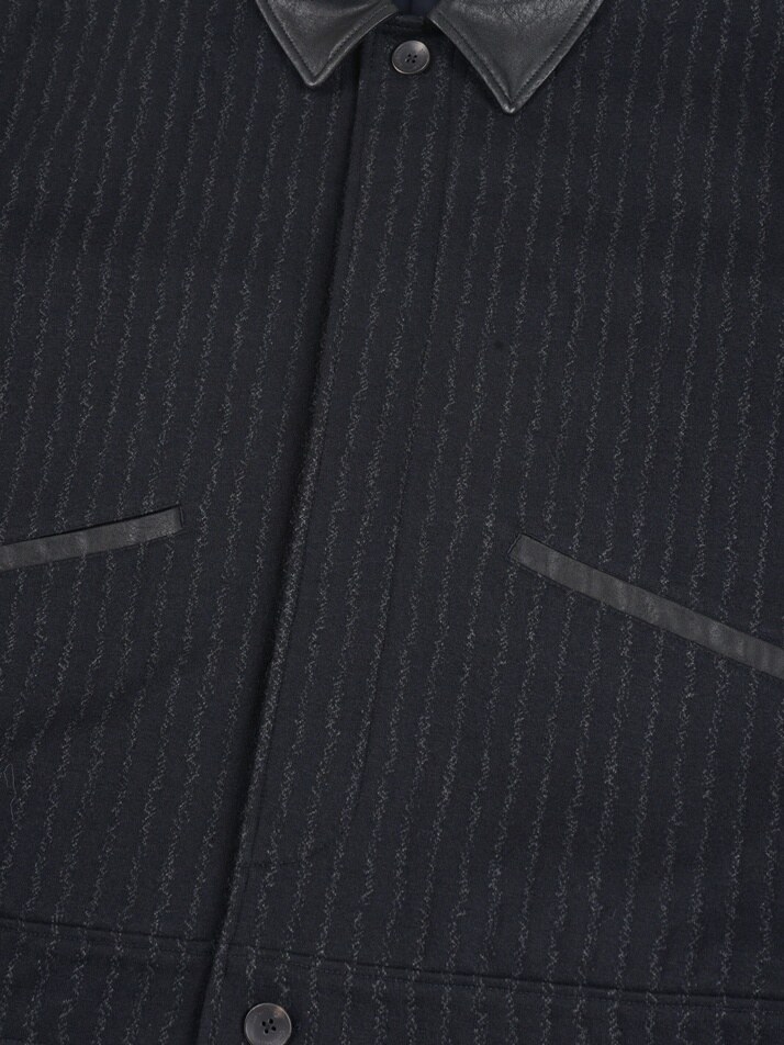 [birbante] 울 블렌드 레더 카라 블루종 자켓 - 네이비 스트라이프