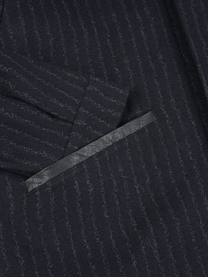 [birbante] 울 블렌드 레더 카라 블루종 자켓 - 네이비 스트라이프