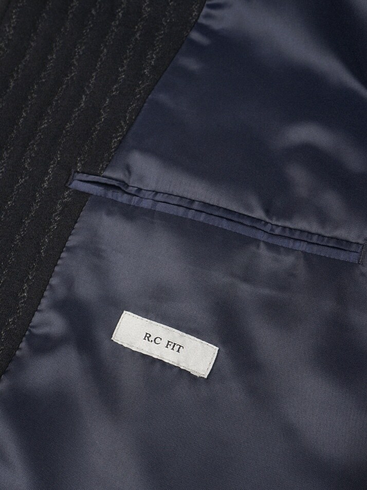 [birbante] 울 블렌드 레더 카라 블루종 자켓 - 네이비 스트라이프