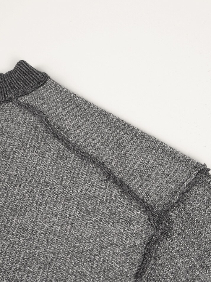 [birbante] 소프트 워셔블 투톤 라운드 니트 - 그레이