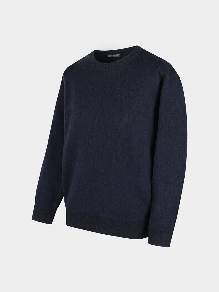 [birbante] 소프트 워셔블 투톤 라운드 니트 - 다크 네이비