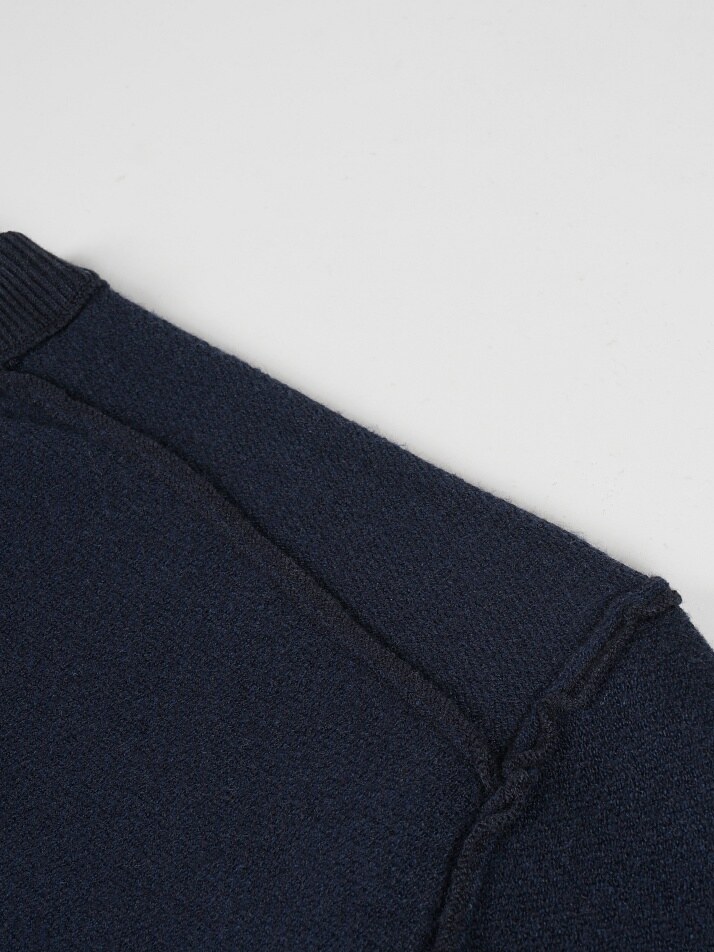 [birbante] 소프트 워셔블 투톤 라운드 니트 - 다크 네이비