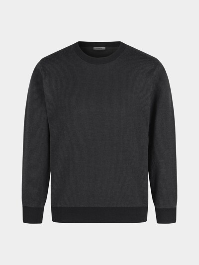 [birbante] 소프트 워셔블 투톤 라운드 니트 - 블랙