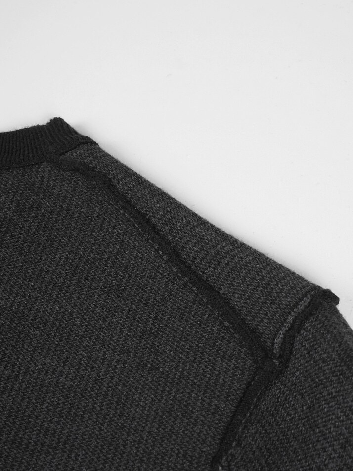 [birbante] 소프트 워셔블 투톤 라운드 니트 - 블랙