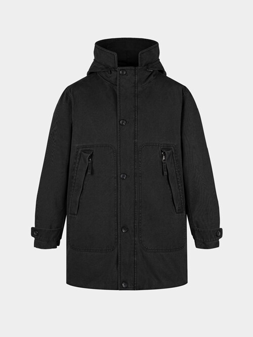 [birbante] 가먼트워싱 덕다운 패딩 - 블랙 네이비