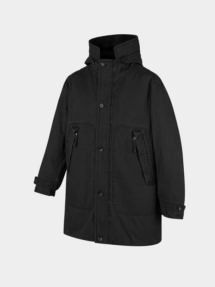 [birbante] 가먼트워싱 덕다운 패딩 - 블랙 네이비