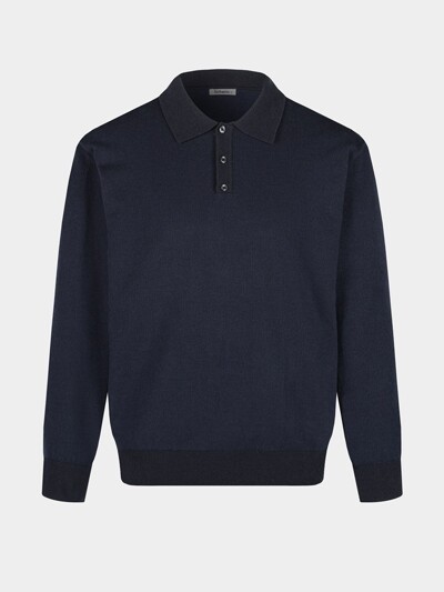 [birbante] 소프트 워셔블 투톤 카라 니트 - 다크 네이비